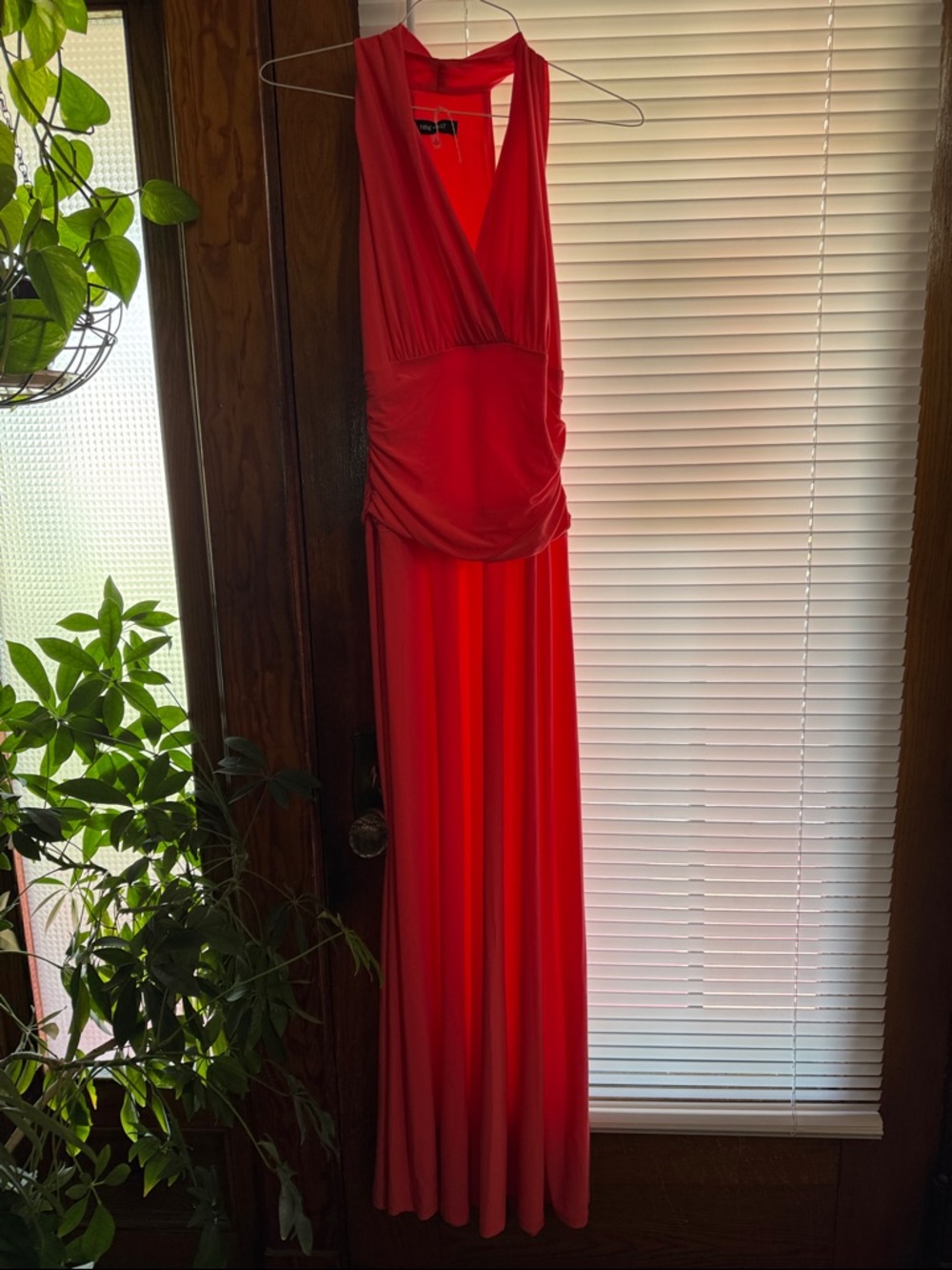 Nine West Coral-Red Sleeveless V-Neck Maxi Dress- Size 6